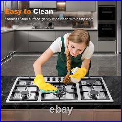 36in Gas Cooktop Kitchen 5Burners Countertop Built-in Gas Stainless Steel NG/LPG