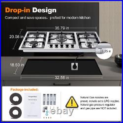36in Gas Cooktop Kitchen 5Burners Countertop Built-in Gas Stainless Steel NG/LPG