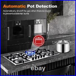 36in Gas Cooktop Kitchen 5Burners Countertop Built-in Gas Stainless Steel NG/LPG
