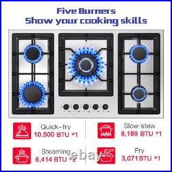 36in Gas Cooktop Kitchen 5Burners Countertop Built-in Gas Stainless Steel NG/LPG