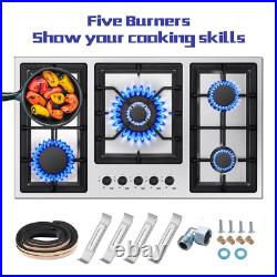 36in Gas Cooktop Kitchen 5Burners Countertop Built-in Gas Stainless Steel NG/LPG