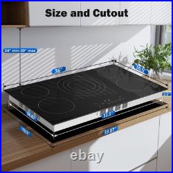 36inch Electric Cooktop, 5Burners 9000W Built-in Glass Ceramic Electric Stove Top