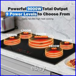 36inch Electric Cooktop, 5Burners 9000W Built-in Glass Ceramic Electric Stove Top