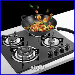 4-Burners 23 Gas Cooktop Built-in Stove Lpg Ng Cooker Tempered Glass Cooking US