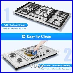 5 Burner Gas Cooktop Portable Stainless Steel LPG/NG Electric Ignition