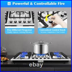 5 Burner Gas Cooktop Portable Stainless Steel LPG/NG Electric Ignition