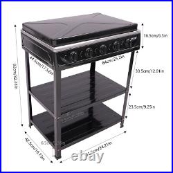 5-Burner Gas Stove Outdoor Camping Cooking BBQ Grill With 2-Tier Storage Rack