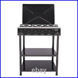 5-Burner Gas Stove Outdoor Camping Cooking BBQ Grill With 2-Tier Storage Rack