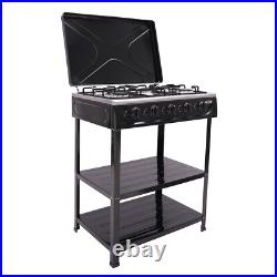5-Burner Gas Stove Outdoor Camping Cooking BBQ Grill With 2-Tier Storage Rack