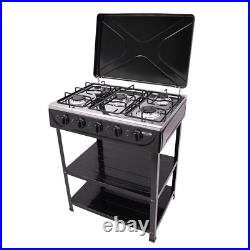 5-Burner Gas Stove Outdoor Camping Cooking BBQ Grill With 2-Tier Storage Rack