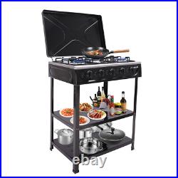 5-Burner Gas Stove Outdoor Camping Cooking BBQ Grill With 2-Tier Storage Rack
