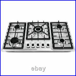 5 Burners Built-In Stove Top Gas Cooktop Kitchen Easy to Clean Gas Cooking 33.8