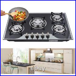 5 Burners Built-in Gas Cooktop LPG/NG Cooker Stove Hob 8mm Tempered Glass NEW