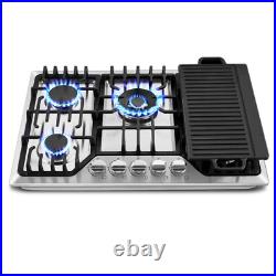 5-Burners Gas Cooktop Stainless Steel Dual Burners NG/LPG with Grill & Griddle