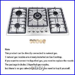 5 Burners Stove Top Built-In Gas Propane Cooktop Cooking 23/34 Stainless Steel