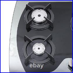 5 Gas Burners Tempered Glass 35.4LPG/NG Gas Stove Drop-in Stainless Steel Black