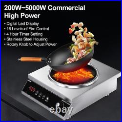 5000W Commercial Induction Cooktop 220V, LCD Touch, 16 Power Levels, 4H Timer