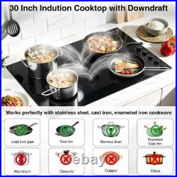 6600W Downdraft Electric Induction Cooktop, 4 Burner Stove Top, 220V Wired 30
