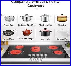 8600W Electric Cooktop 36 inch 240V Built-in 5 Burner Electric Stove Top Knob US