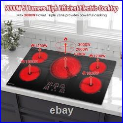 AMZCHEF 36 Inch Electric Cooktop 5 Burners, 9000W Built-In 220 240V