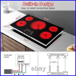 AMZCHEF 36 Inch Electric Cooktop 5 Burners, 9000W Built-In 220 240V