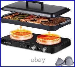 AMZCHEF Double Induction Cooktop 1800W Portable Stove with Griddle Pan, 9 Levels