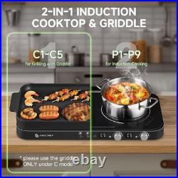 AMZCHEF Double Induction Cooktop 1800W Portable Stove with Griddle Pan, 9 Levels