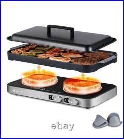 AMZCHEF Double Induction Cooktop with Removable Griddle Pan Non-Stick, 1800W