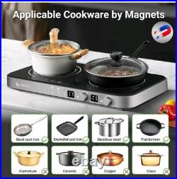 AMZCHEF Double Induction Cooktop with Removable Griddle Pan Non-Stick, 1800W
