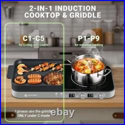 AMZCHEF Double Induction Cooktop with Removable Griddle Pan Non-Stick, 1800W