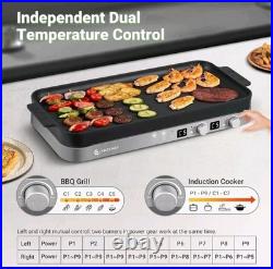 AMZCHEF Double Induction Cooktop with Removable Griddle Pan Non-Stick, 1800W