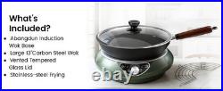 Abangdun 1700W Induction Cooktop With Wok Pan 1.97Deep Concave Electric Burner