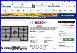 BOSCH 800 Series 36 W 5-Burner Gas Cooktop w 17K BTU Power Burner NGM8658UC NEW