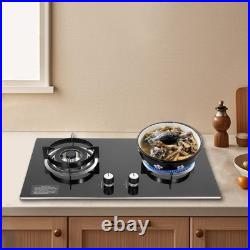 Black 2 Burner Kitchen Gas Cooktop Stove Top Built-in Natural Gas Cooker 730mm