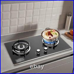 Black 2 Burner Kitchen Gas Cooktop Stove Top Built-in Natural Gas Cooker 730mm