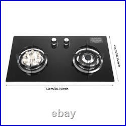 Black 2 Burner Kitchen Gas Cooktop Stove Top Built-in Natural Gas Cooker 730mm