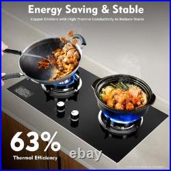 Black 2 Burner Kitchen Gas Cooktop Stove Top Built-in Natural Gas Cooker 730mm