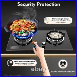 Black 2 Burner Kitchen Gas Cooktop Stove Top Built-in Natural Gas Cooker 730mm