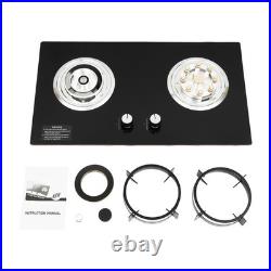 Black 2 Burner Kitchen Gas Cooktop Stove Top Built-in Natural Gas Cooker 730mm
