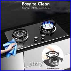 Black 2 Burner Kitchen Gas Cooktop Stove Top Built-in Natural Gas Cooker 730mm