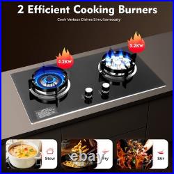Black 2 Burner Kitchen Gas Cooktop Stove Top Built-in Natural Gas Cooker 730mm
