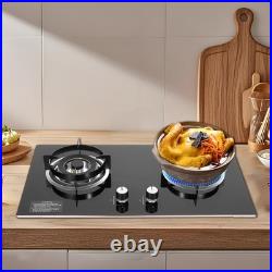 Black 2 Burner Kitchen Gas Cooktop Stove Top Built-in Natural Gas Cooker 730mm