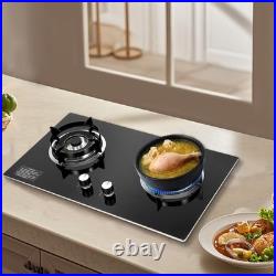 Black 2 Burner Kitchen Gas Cooktop Stove Top Built-in Natural Gas Cooker 730mm