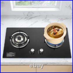 Black 2 Burner Kitchen Gas Cooktop Stove Top Built-in Natural Gas Cooker 730mm