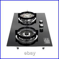 Black 2 Burner Kitchen Gas Cooktop Stove Top Built-in Natural Gas Cooker 730mm