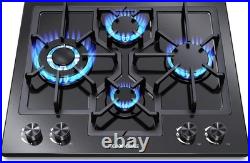 Black 24in Gas Cooktop Built-in Dual Fuel Natural Gas & Propane Stove 4 Burner