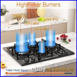 Black 24in Gas Cooktop Built-in Dual Fuel Natural Gas & Propane Stove 4 Burner