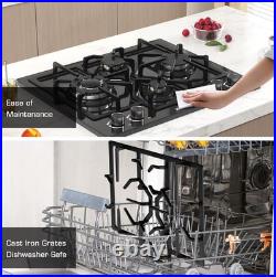 Black 24in Gas Cooktop Built-in Dual Fuel Natural Gas & Propane Stove 4 Burner