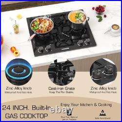 Black 24in Gas Cooktop Built-in Dual Fuel Natural Gas & Propane Stove 4 Burner