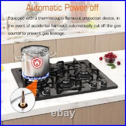 Black 24in Gas Cooktop Built-in Dual Fuel Natural Gas & Propane Stove 4 Burner